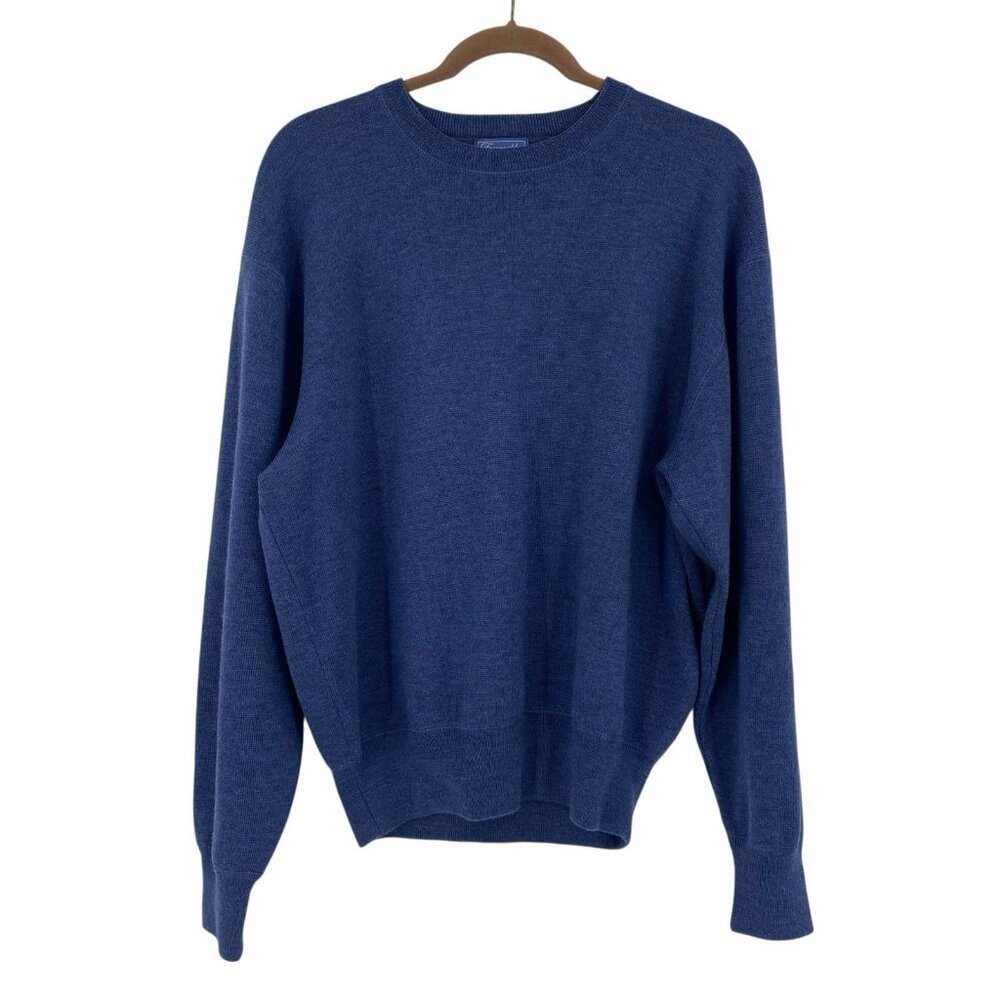Faconnable Sweater Mens XL Blue  100% Wool Crew Neck Winter Layering Knit